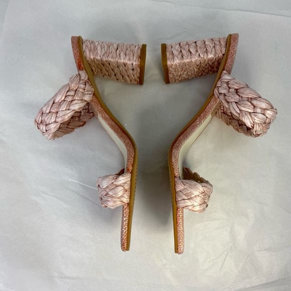 Dolce Vita Paily Pink Rafia Sandals Braided Straps Chunky Heels - Picture 3 of 16